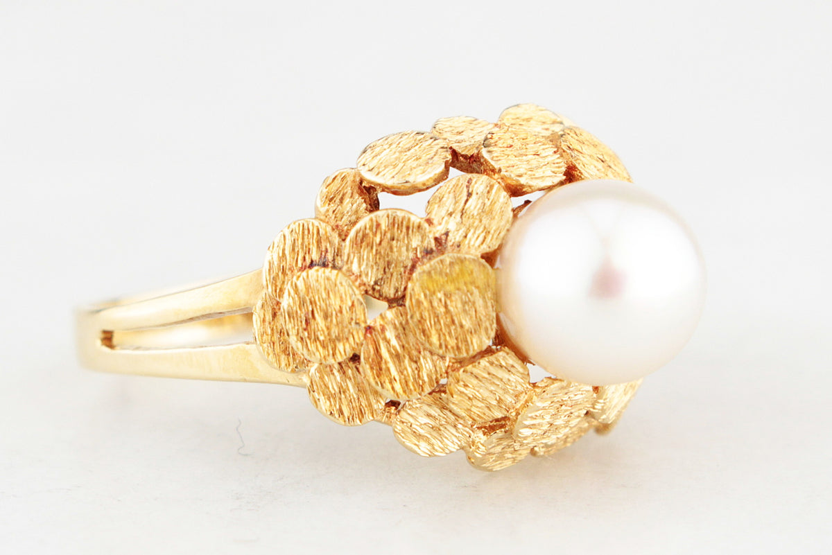 VINTAGE MID-CENTURY PEARL RING 18ct YELLOW GOLD