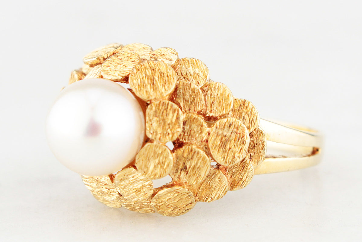 VINTAGE MID-CENTURY PEARL RING 18ct YELLOW GOLD