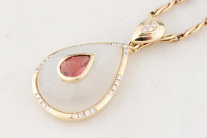 CHALCEDONY TOURMALINE & DIAMOND PENDANT 9ct GOLD