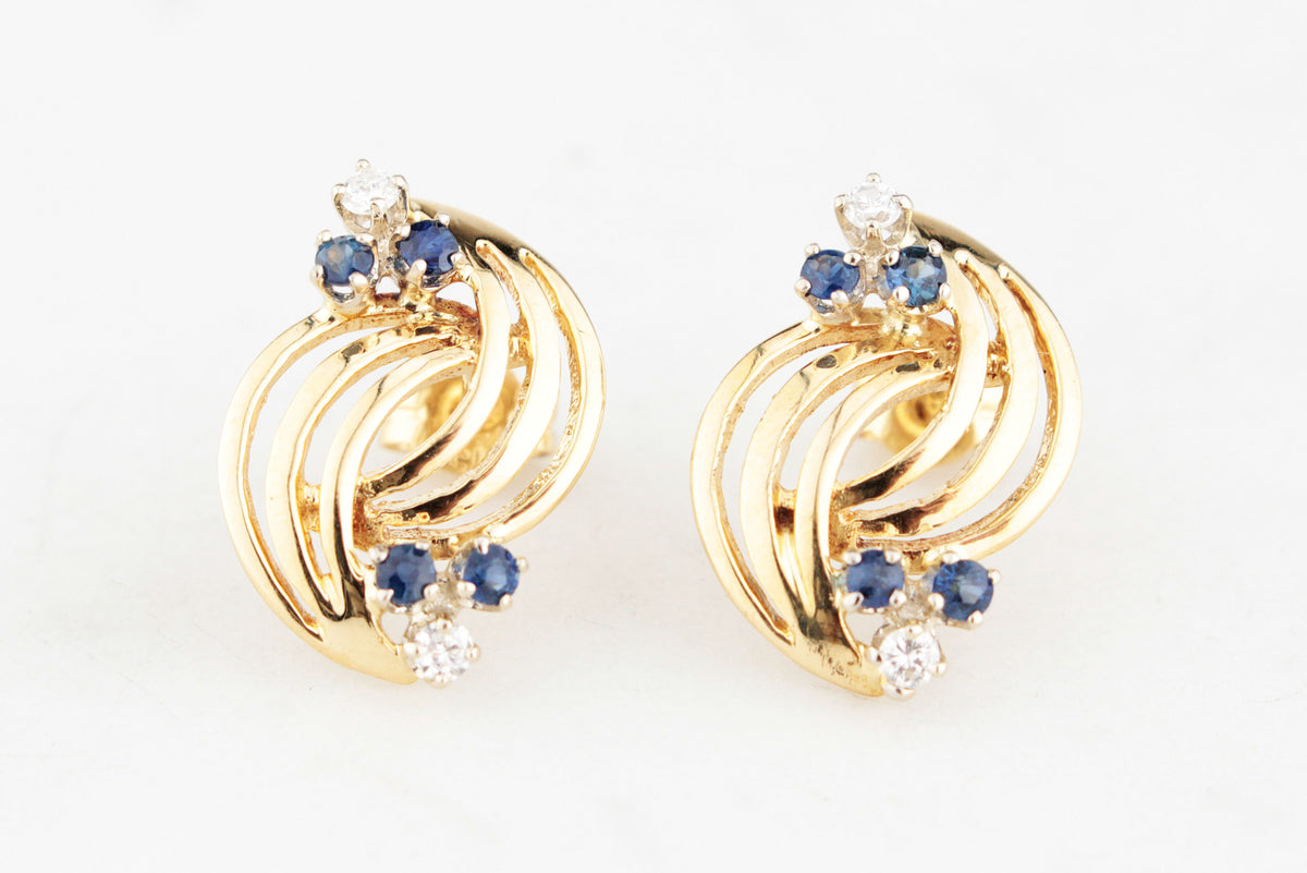 VINTAGE SAPPHIRE &amp; DIAMOND EARRINGS 18ct GOLD