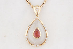 CHALCEDONY TOURMALINE & DIAMOND PENDANT 9ct GOLD