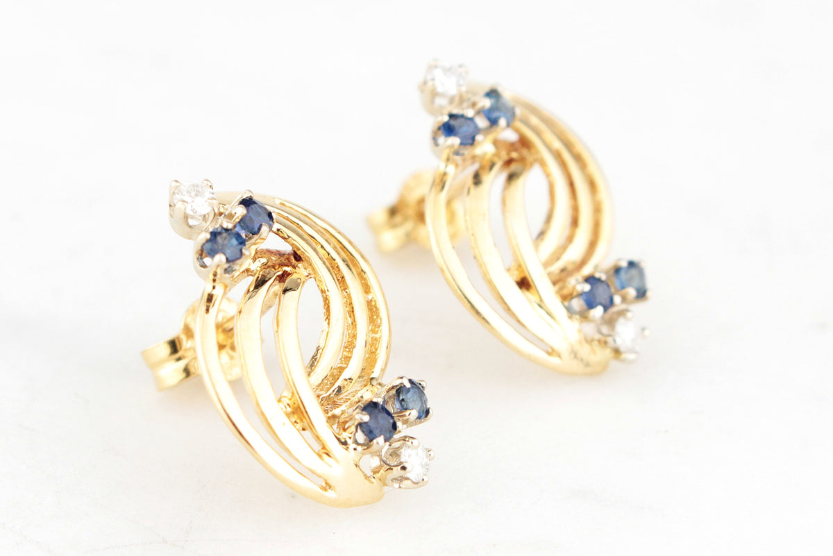 VINTAGE SAPPHIRE &amp; DIAMOND EARRINGS 18ct GOLD