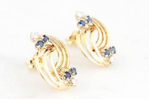 VINTAGE SAPPHIRE & DIAMOND EARRINGS 18ct GOLD