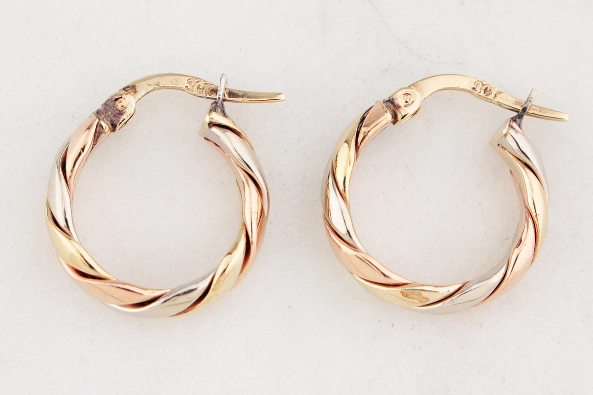 VINTAGE TWIST HOOPS 9ct GOLD