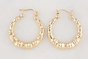 VINTAGE BAMBOO HOOP EARRINGS 14ct GOLD