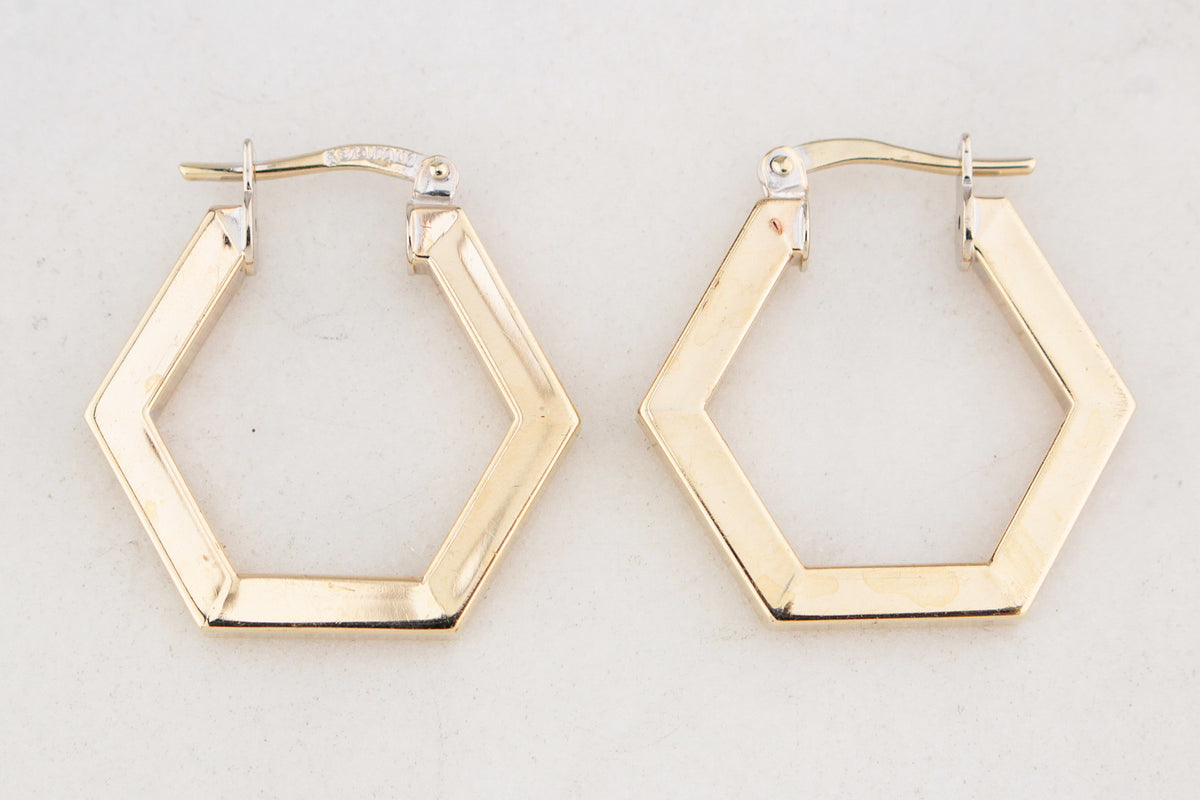 VINTAGE ITALIAN GEOMETRIC HOOP EARRINGS 9ct GOLD