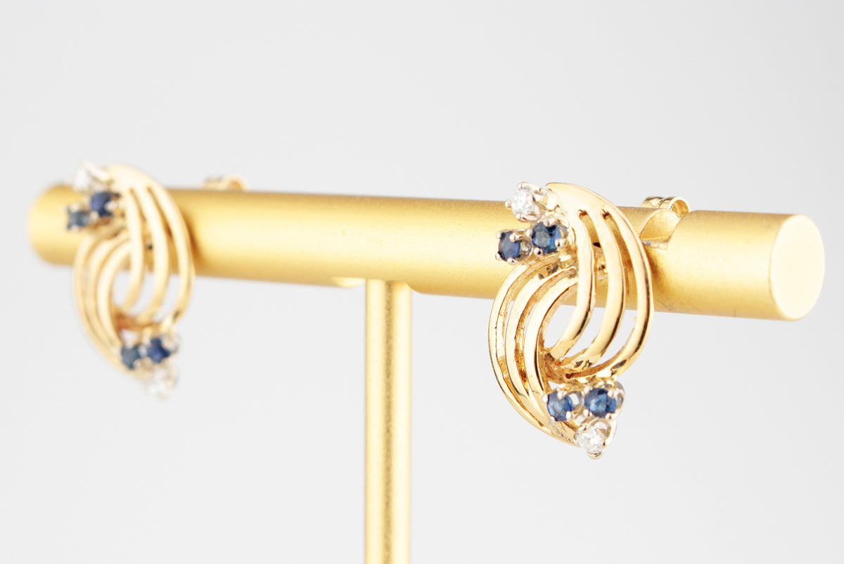 VINTAGE SAPPHIRE &amp; DIAMOND EARRINGS 18ct GOLD