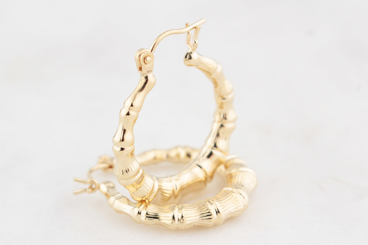 VINTAGE BAMBOO HOOP EARRINGS 14ct GOLD