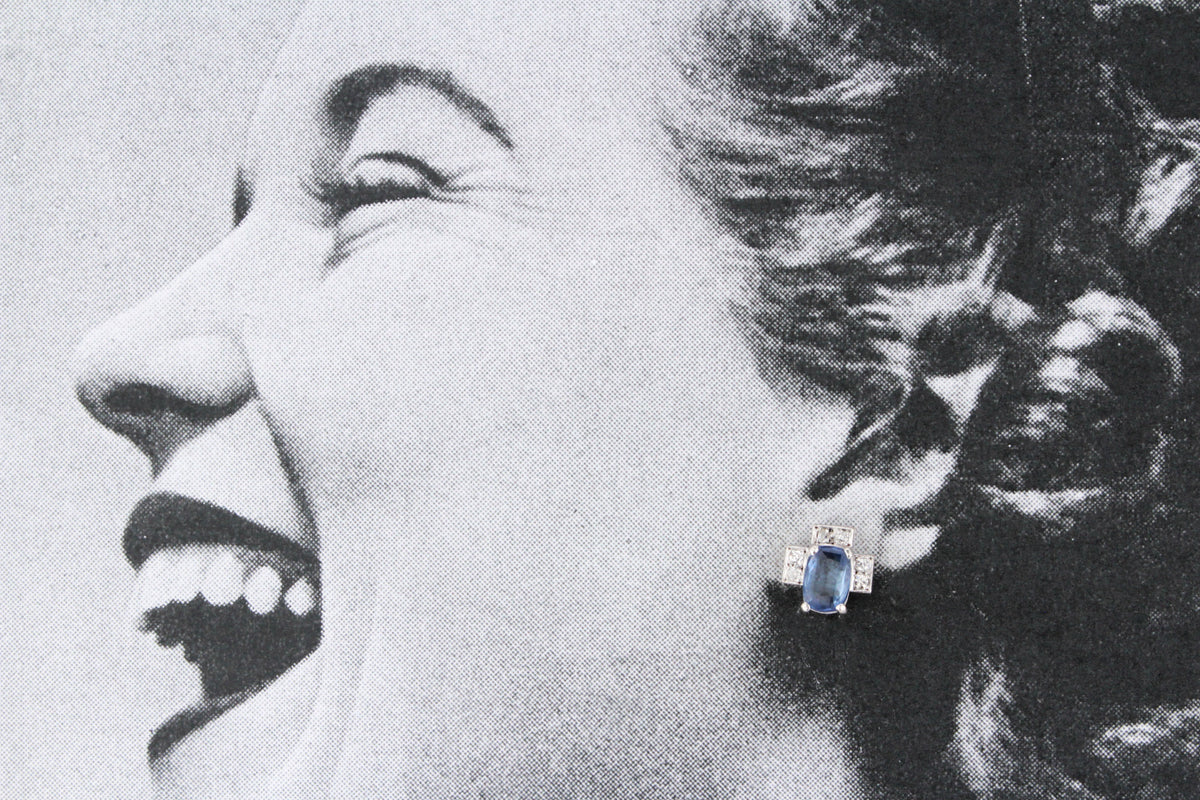 ART DECO 4ct CEYLON SAPPHIRE &amp; DIAMOND EARRINGS 18ct GOLD