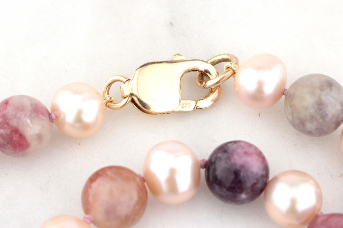 TOURMALINE &amp; PEARL NECKLACE 9ct GOLD