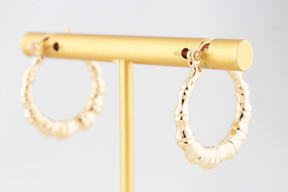 VINTAGE BAMBOO HOOP EARRINGS 14ct GOLD