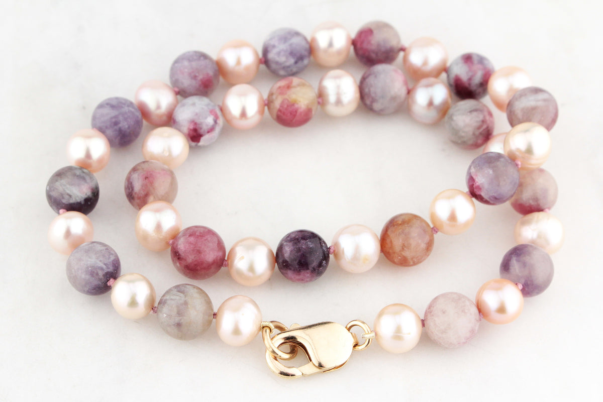 TOURMALINE &amp; PEARL NECKLACE 9ct GOLD