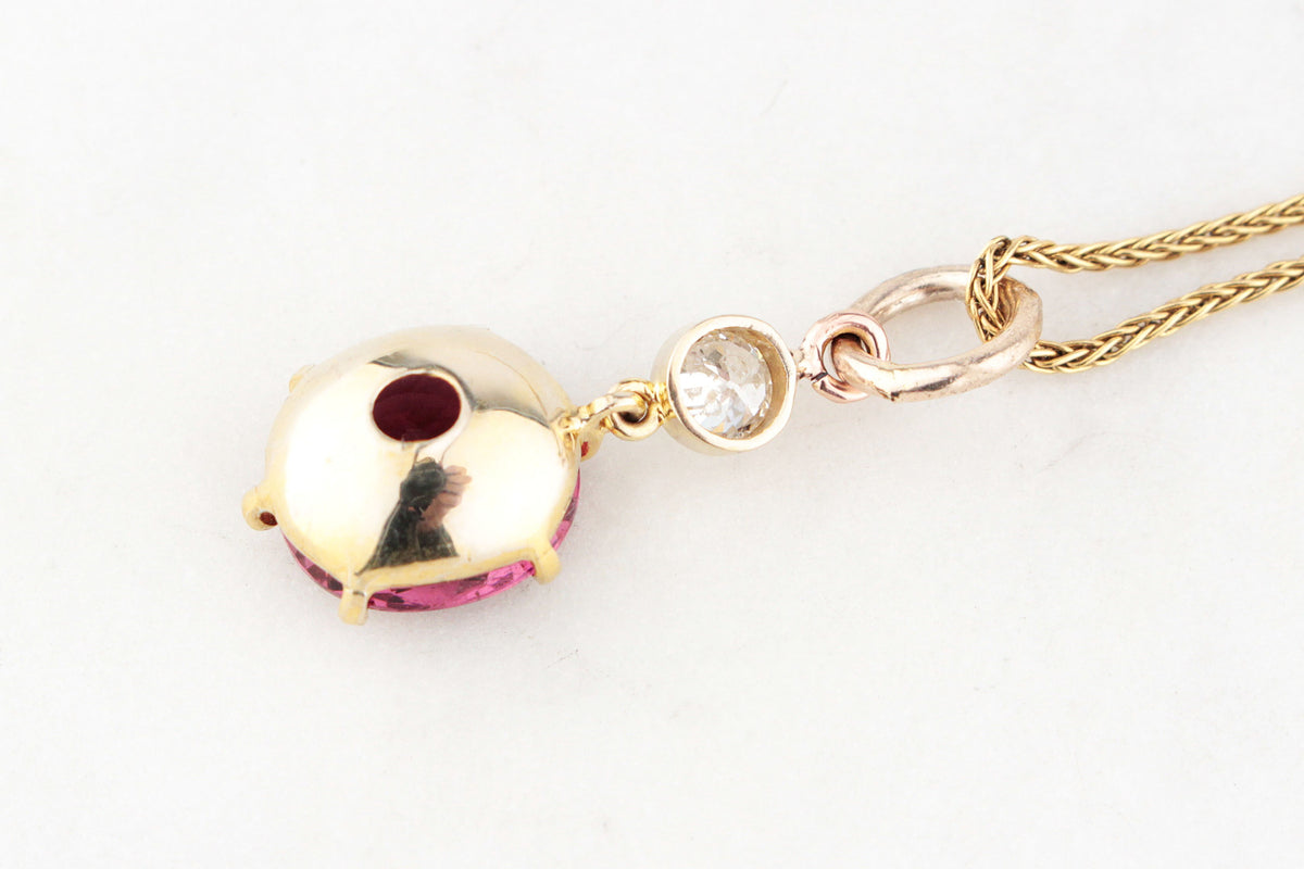 ANTIQUE c1900 TOURMALINE &amp; OLD EUROPEAN CUT DIAMOND PENDANT 18ct GOLD