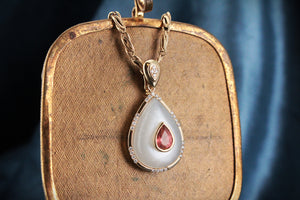 CHALCEDONY TOURMALINE & DIAMOND PENDANT 9ct GOLD
