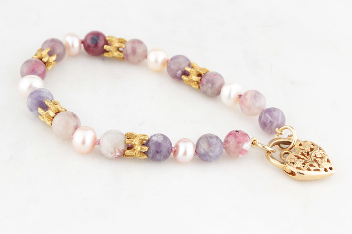 TOURMALINE &amp; PEARL BRACELET 14ct GOLD