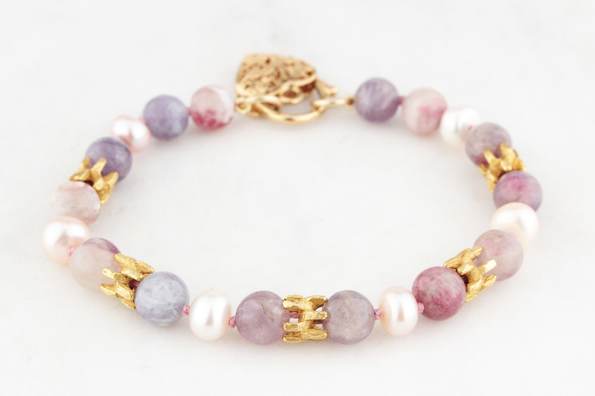 TOURMALINE &amp; PEARL BRACELET 14ct GOLD