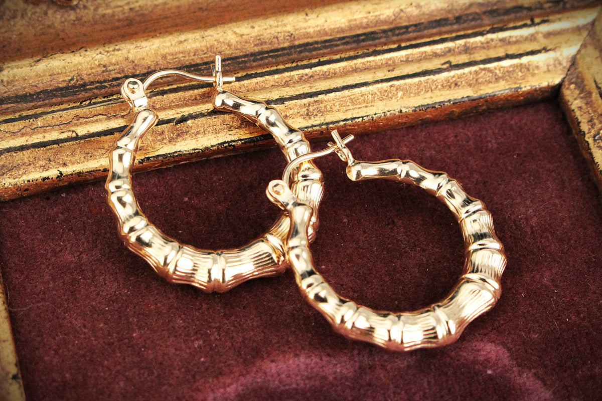 VINTAGE BAMBOO HOOP EARRINGS 14ct GOLD