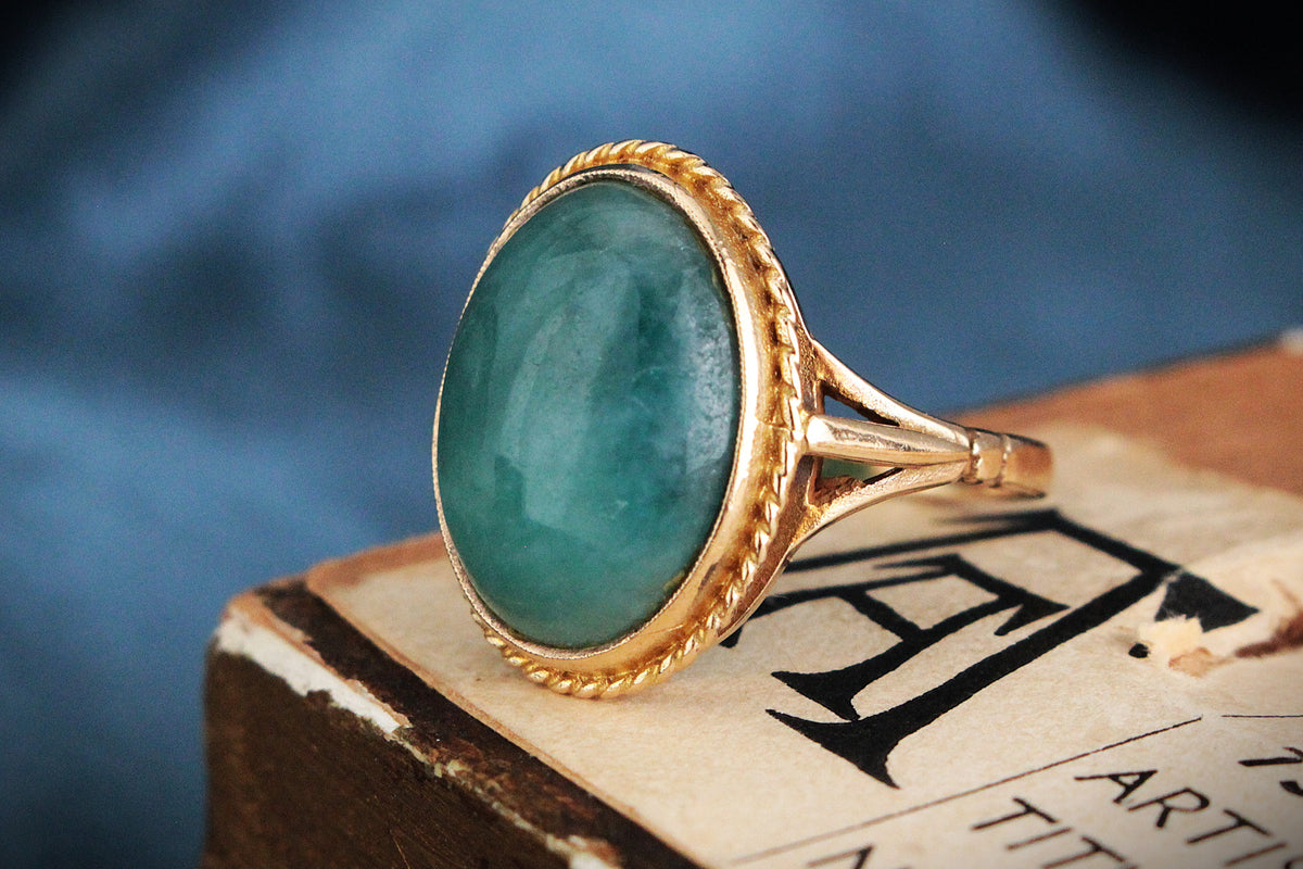 MID-CENTURY AVENTURINE QUARTZ RING 9ct GOLD
