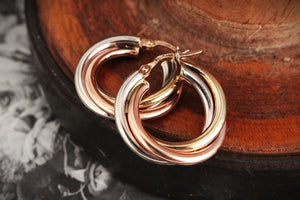 VINTAGE UNOAERRE TRIPLE HOOP EARRINGS 9ct TRI-COLD