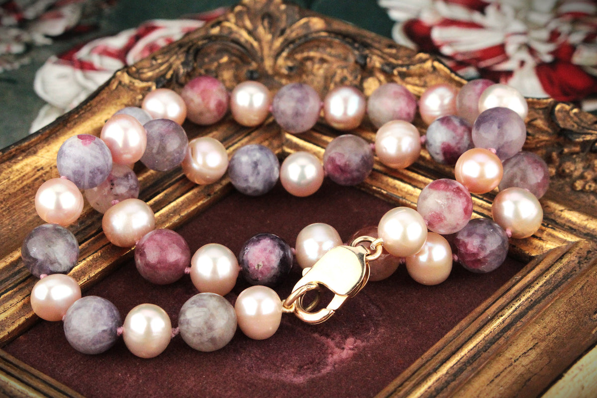 TOURMALINE &amp; PEARL NECKLACE 9ct GOLD