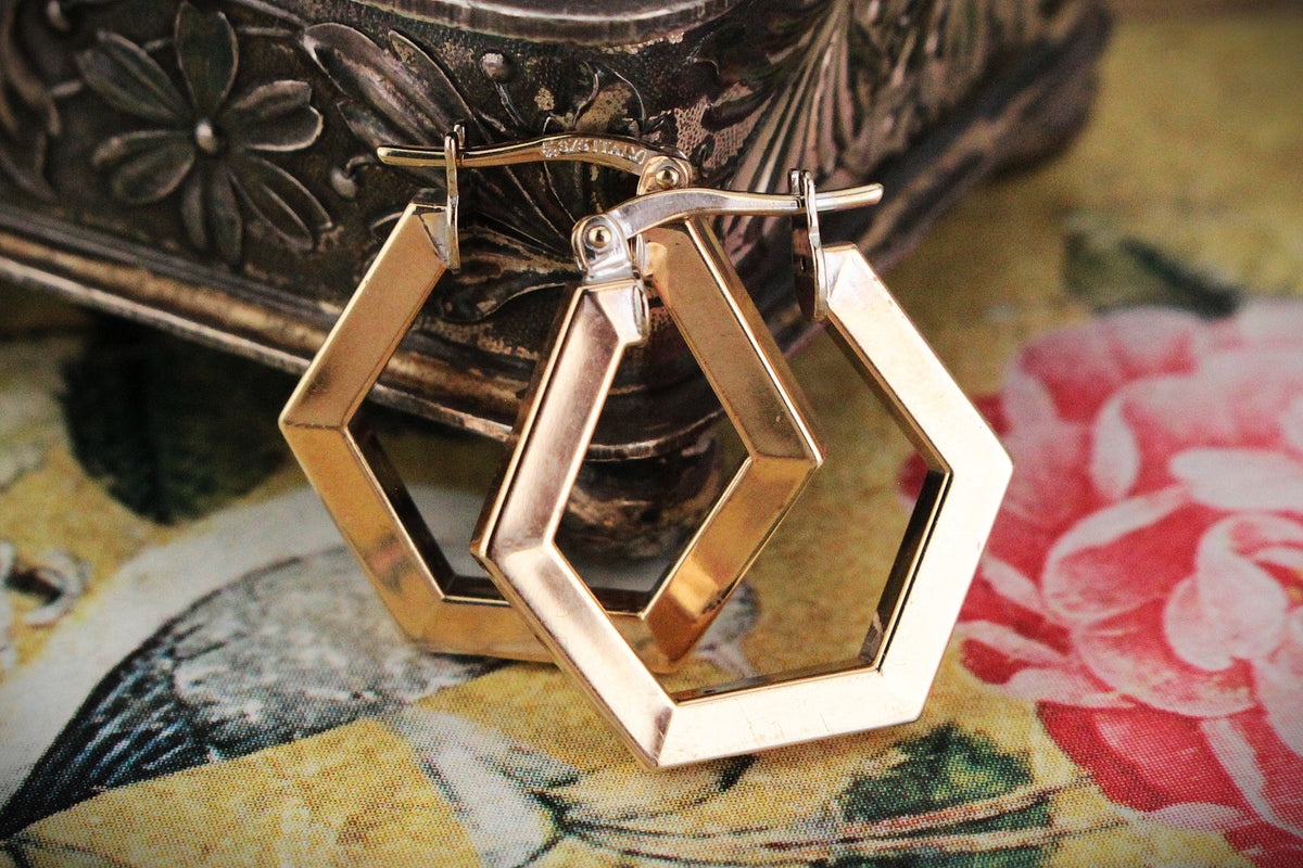 VINTAGE ITALIAN GEOMETRIC HOOP EARRINGS 9ct GOLD