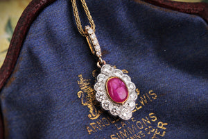 ART DECO RUBY & DIAMOND PENDANT 18ct GOLD