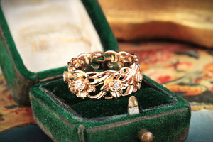 VINTAGE DESIGNER DIAMOND FLORAL ETERNITY BAND 18ct GOLD BY STUART DEVLIN