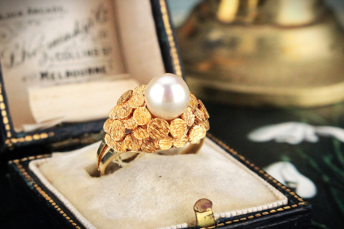 VINTAGE MID-CENTURY PEARL RING 18ct YELLOW GOLD