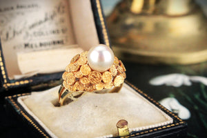 VINTAGE MID-CENTURY PEARL RING 18ct YELLOW GOLD