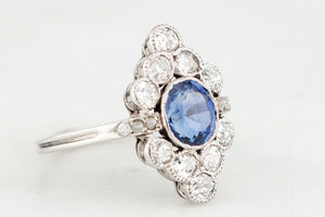 ANTIQUE ART DECO SAPPHIRE & DIAMOND RING 18ct WHITE GOLD