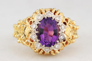 VINTAGE c1940 AMETHYST AND DIAMOND COCKTAIL RING 18ct GOLD