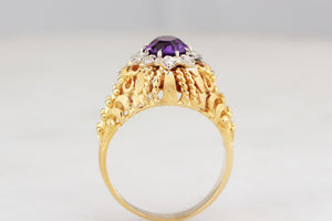 VINTAGE c1940 AMETHYST AND DIAMOND COCKTAIL RING 18ct GOLD