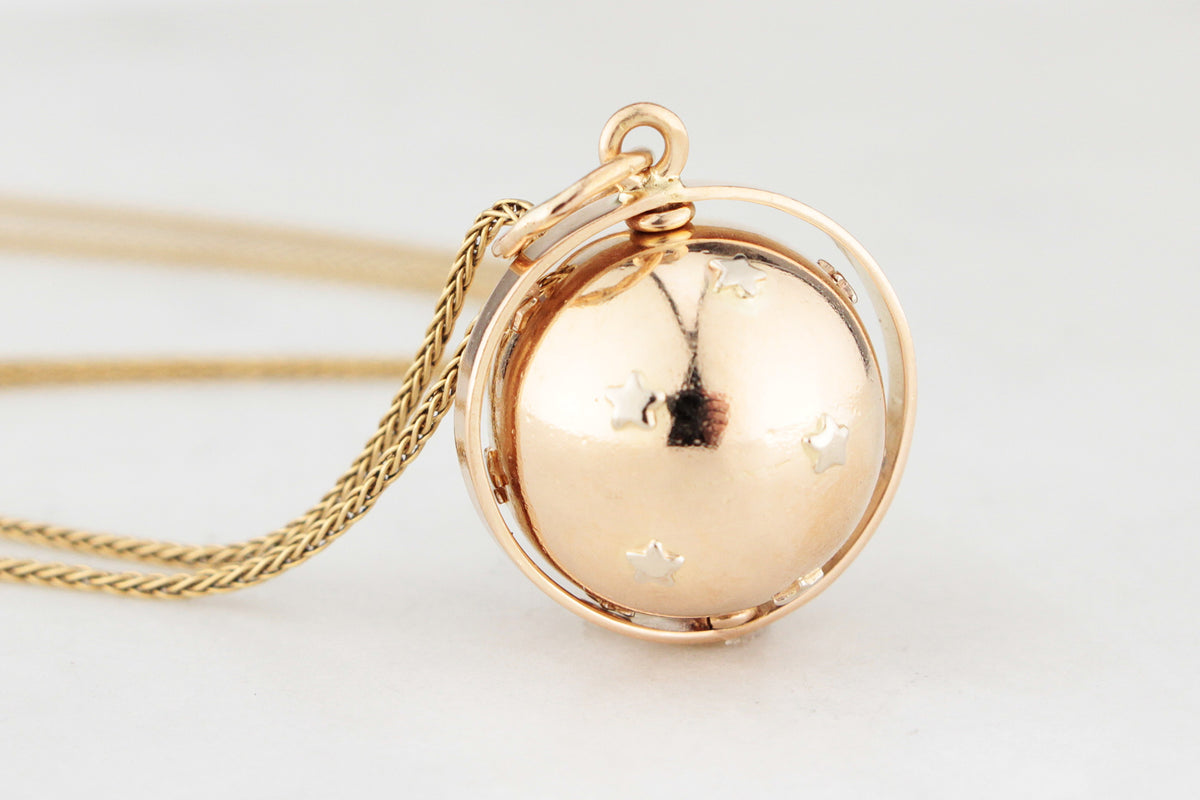 ANTIQUE EDWARDIAN SPINNING STAR GLOBE PENDANT 14ct GOLD