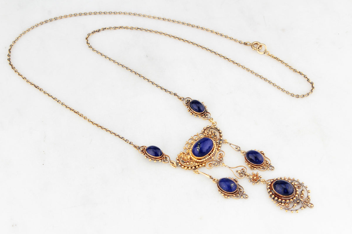 ANTIQUE LATE VICTORIAN LAPIS LAZULI NECKLACE 18ct GOLD