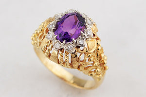 VINTAGE c1940 AMETHYST AND DIAMOND COCKTAIL RING 18ct GOLD