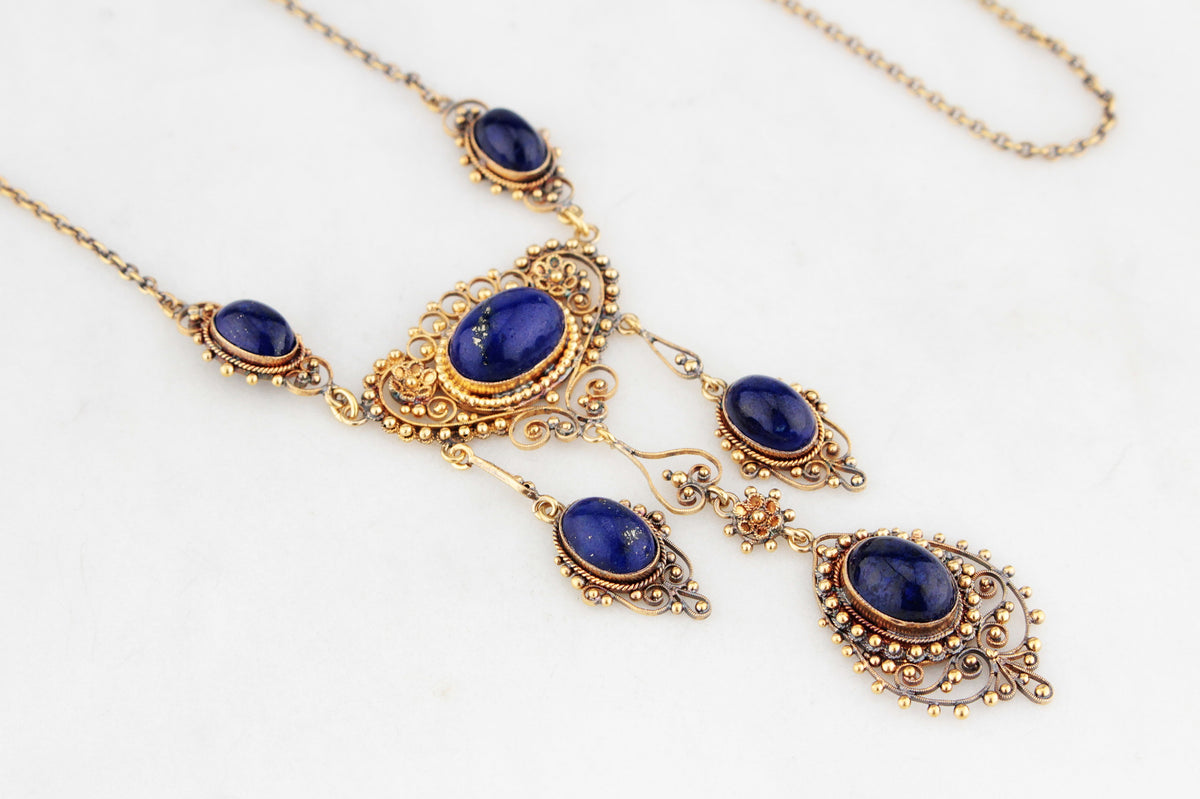 ANTIQUE LATE VICTORIAN LAPIS LAZULI NECKLACE 18ct GOLD