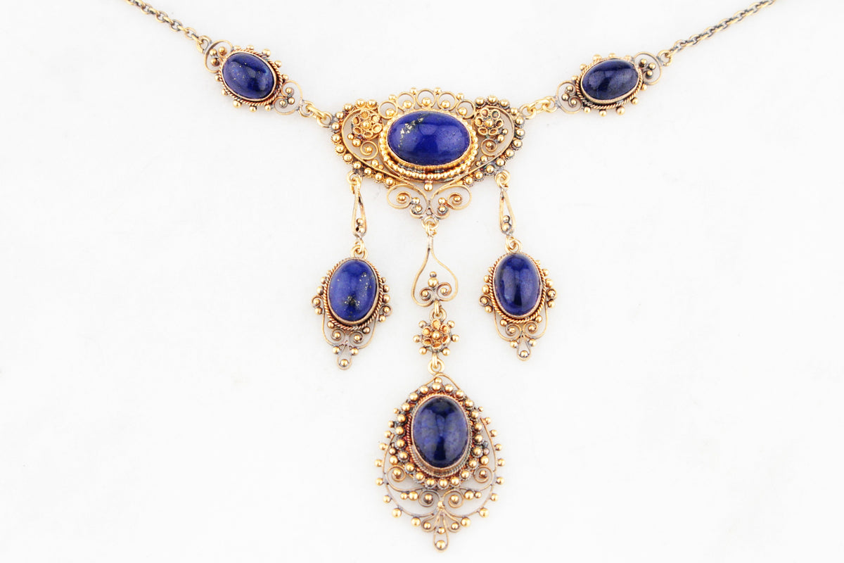 ANTIQUE LATE VICTORIAN LAPIS LAZULI NECKLACE 18ct GOLD