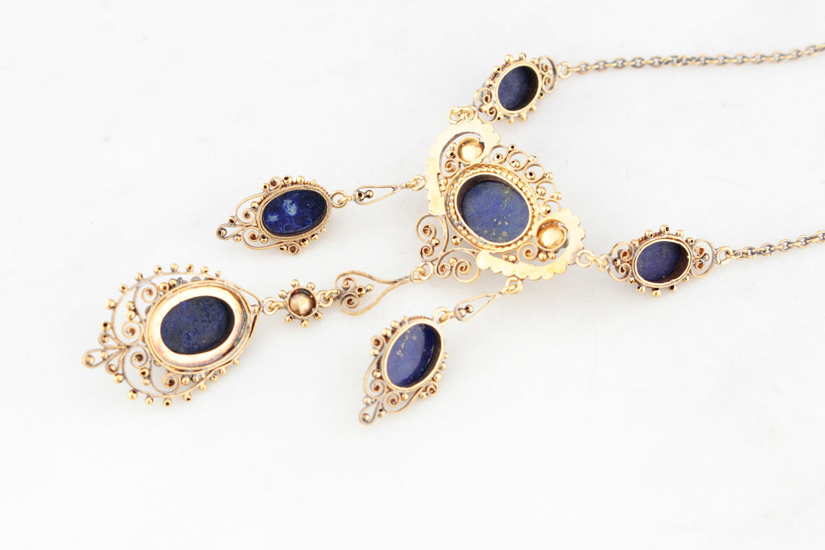 ANTIQUE LATE VICTORIAN LAPIS LAZULI NECKLACE 18ct GOLD