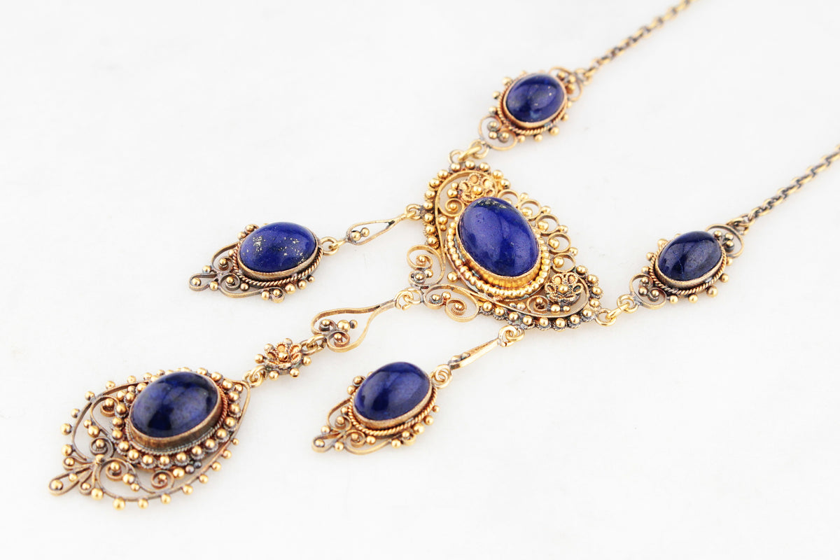 ANTIQUE LATE VICTORIAN LAPIS LAZULI NECKLACE 18ct GOLD
