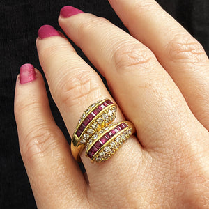 VINTAGE RUBY & DIAMOND SERPENT RING 18ct GOLD