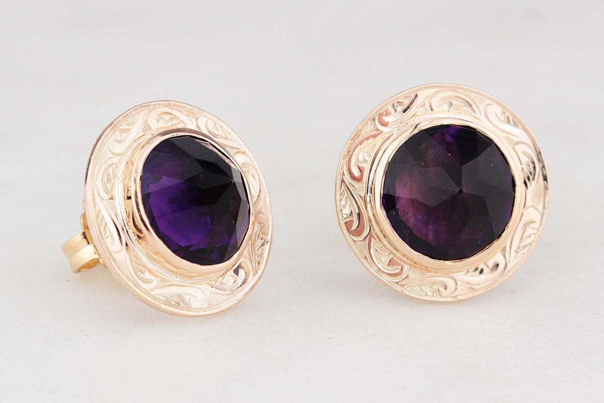 ANTIQUE AUSTRALIAN AMETHYST EARRINGS 9ct GOLD