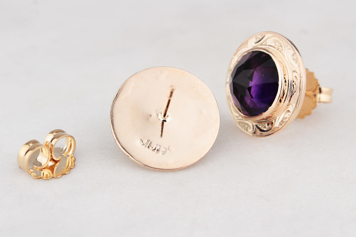 ANTIQUE AUSTRALIAN AMETHYST EARRINGS 9ct GOLD