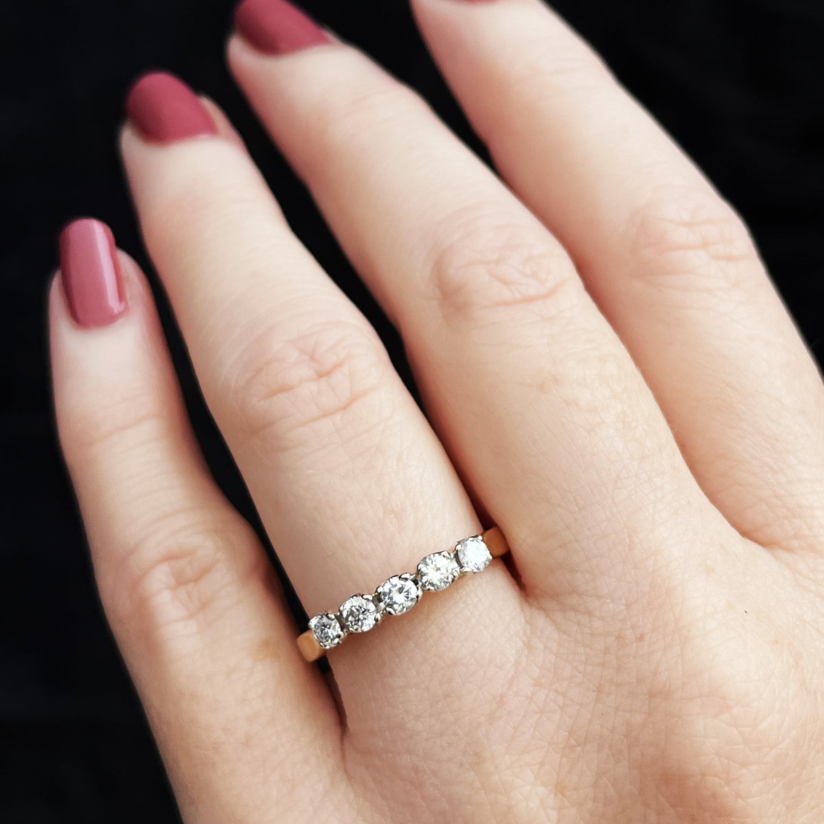 VINTAGE ART DECO .55ct FIVE STONE DIAMOND RING 18ct GOLD &amp; PALLADIUM