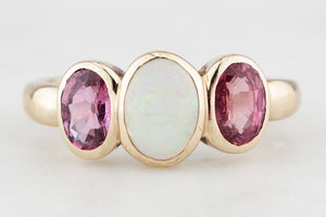 VINTAGE 1995 SOLID OPAL & SPINEL RING 9ct GOLD