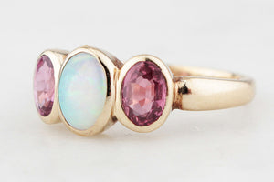 VINTAGE 1995 SOLID OPAL & SPINEL RING 9ct GOLD