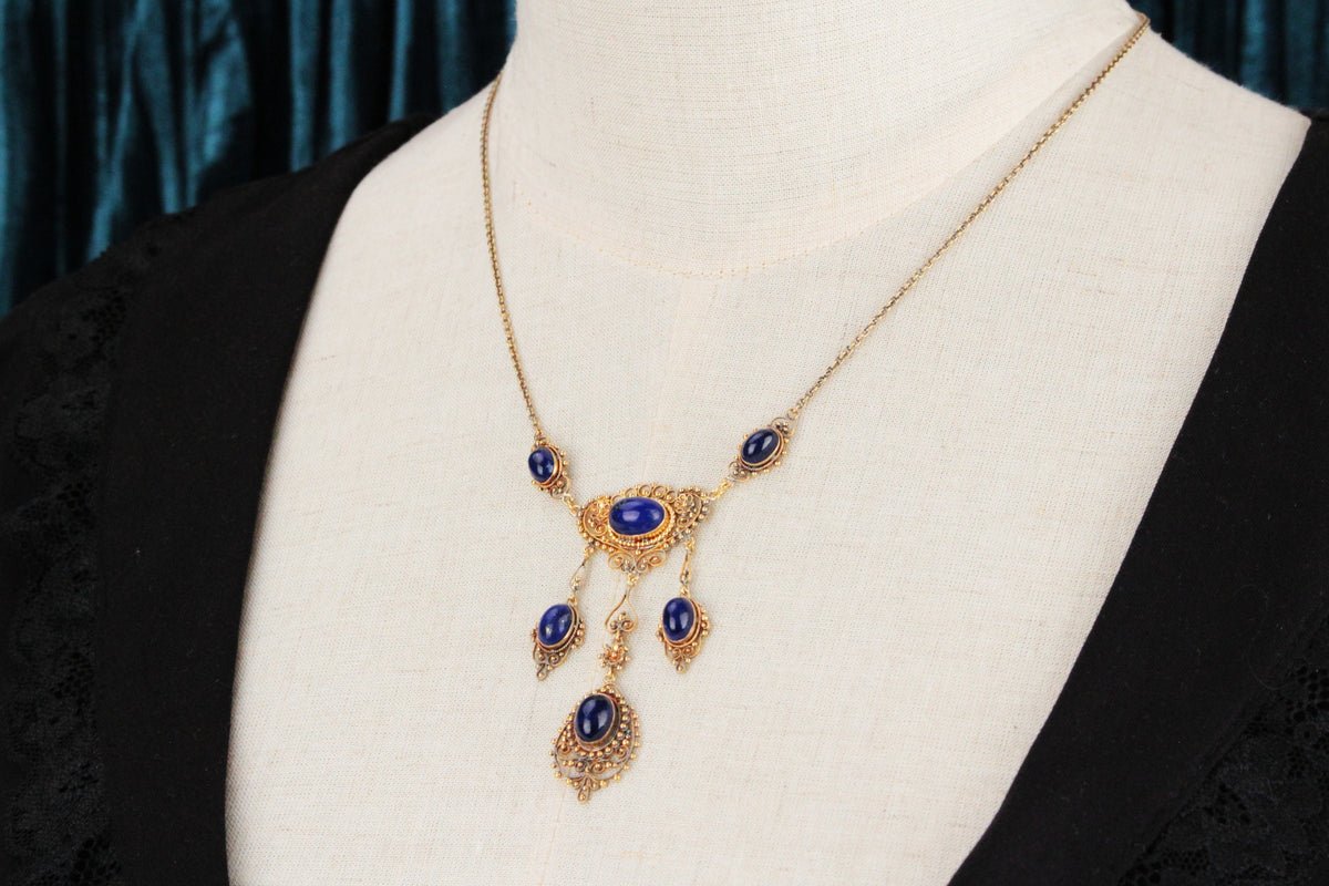 ANTIQUE LATE VICTORIAN LAPIS LAZULI NECKLACE 18ct GOLD