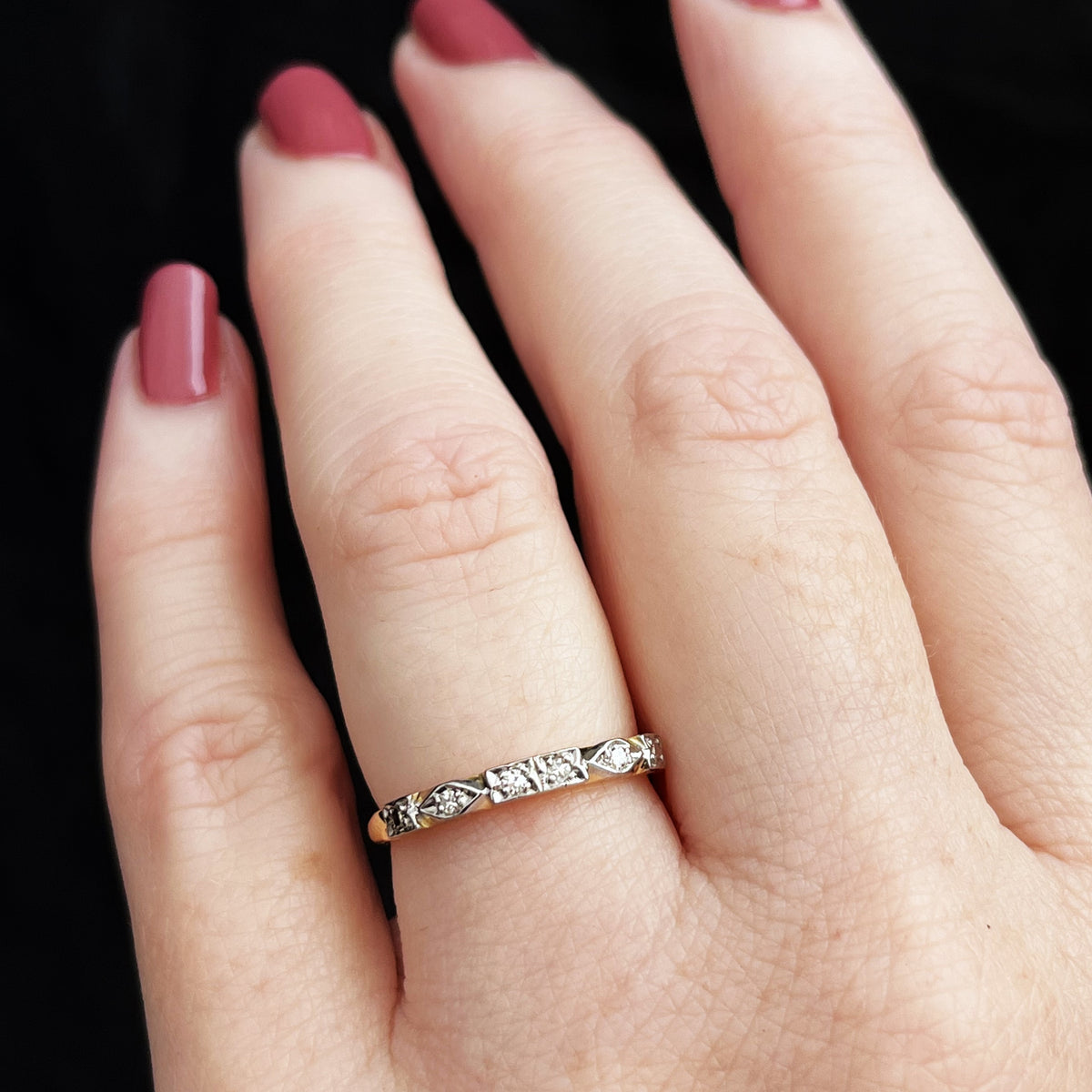 VINTAGE c1930 DIAMOND BAND 18ct GOLD &amp; PALLADIUM