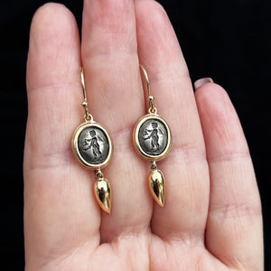 ANTIQUE EDWARDIAN INTAGLIO EARRINGS SILVER & 9CT GOLD