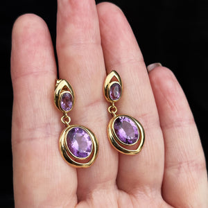 VINTAGE AMETHYST DROP EARRINGS 18ct GOLD