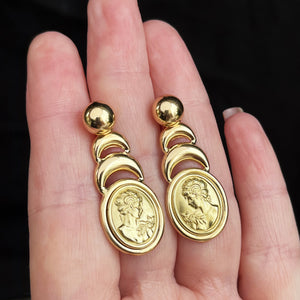 RETRO ITALIAN EMBOSSED CAMEO EARRINGS 18ct GOLD